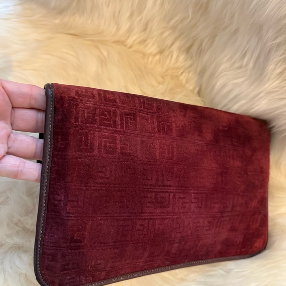 Pierre Balmain Vintage 1970s Burgundy Embossed Suede & Leather Monogram Clutch - Picture 5 of 14